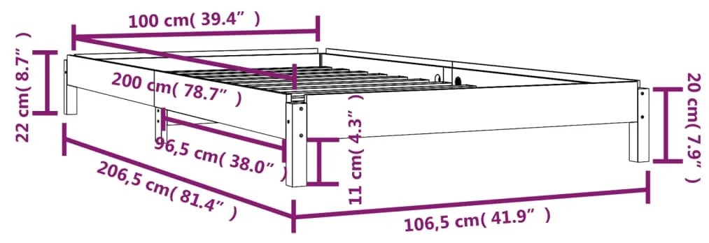 Κρεβάτι Στοιβαζόμενο Γκρι 100 x 200 εκ. από Μασίφ Ξύλο Πεύκου - Γκρι