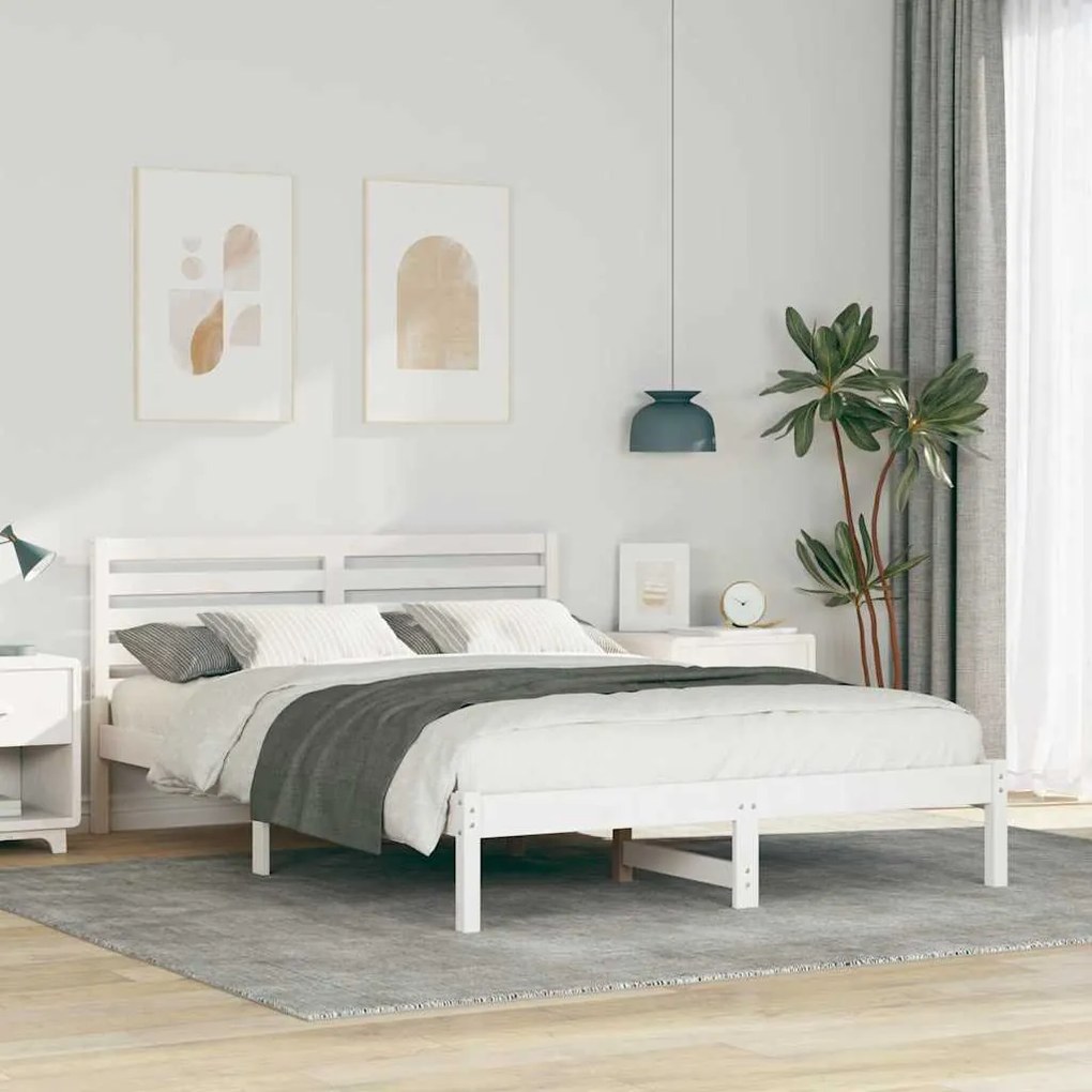 vidaXL Σκελετός Κρεβατιού Λευκό 140 x 210 cm Μασίφ ξύλο πεύκου