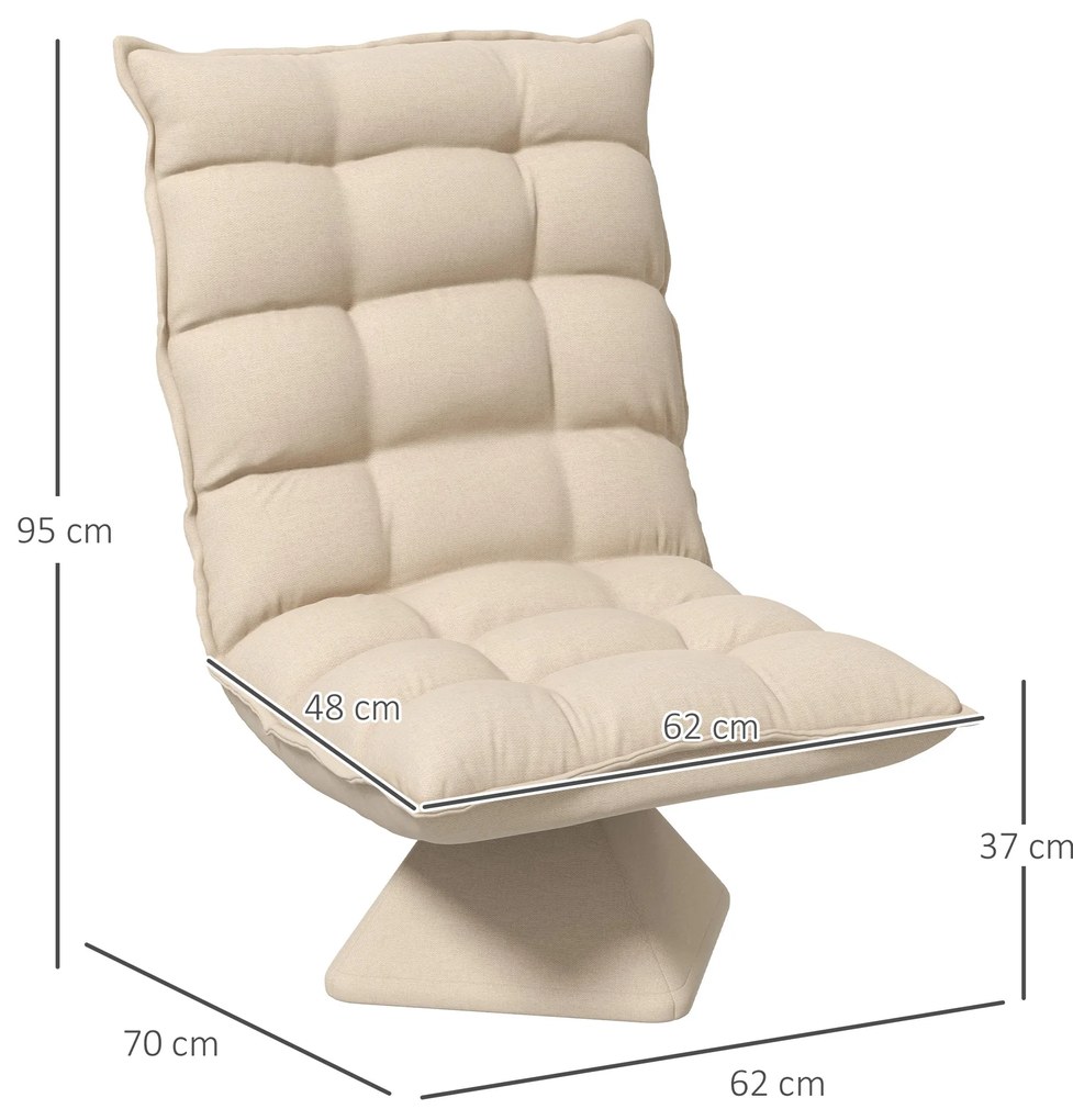 HOMCOM Πολυθρόνα Ανάγνωσης, Περιστρεφόμενη, Όψη Λινού, 62 cm x 70 cm x 95 cm, Μπεζ