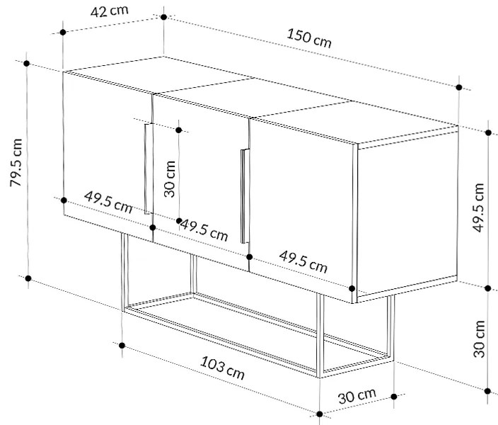 Μπουφές Tontini Megapap χρώμα λευκό - μαύρο εφέ μαρμάρου 150x42x79,5εκ.