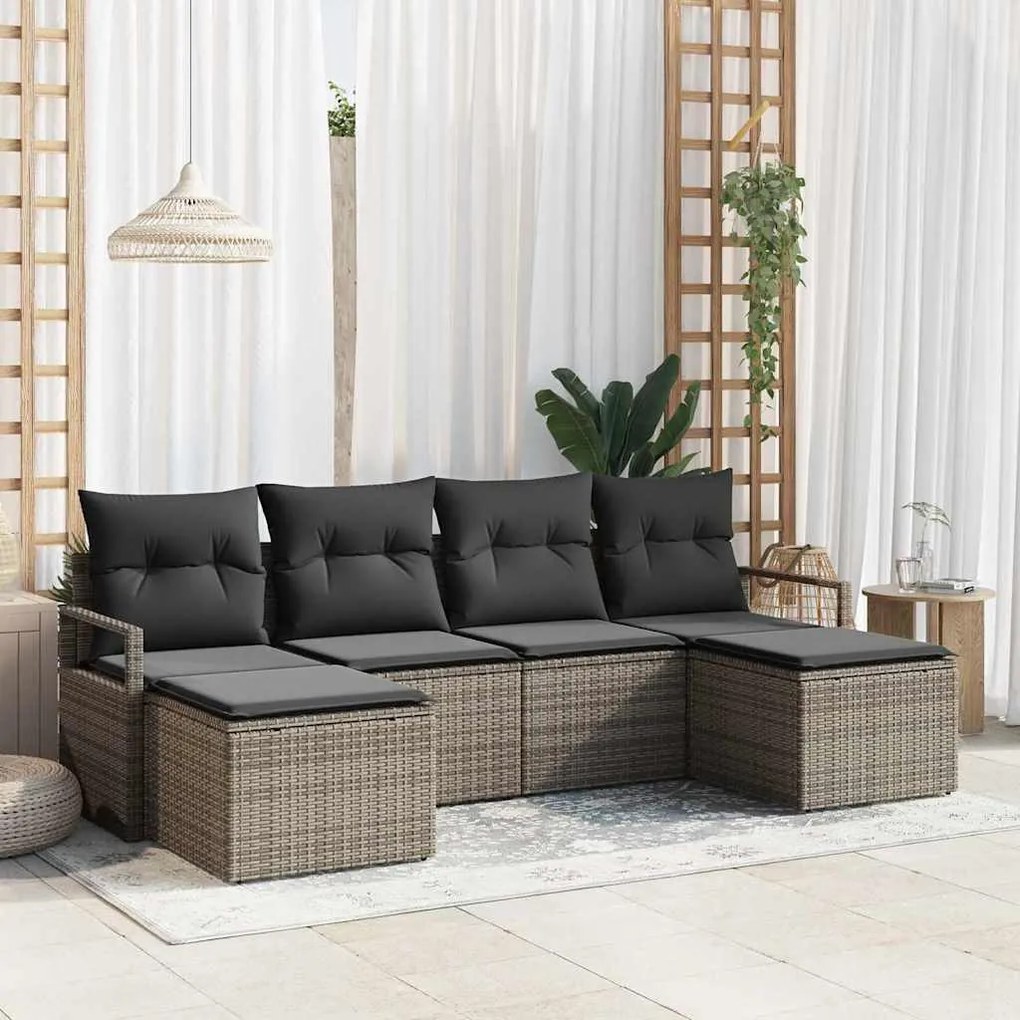 vidaXL Σετ Καναπέ Κήπου 6 pcs Γκρι Πολυ ράταν
