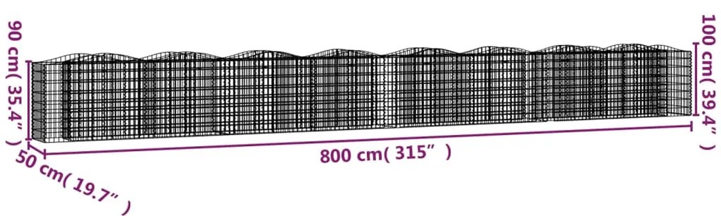 Συρματοκιβώτιο Τοξωτό 800x50x100 εκ. από Γαλβανισμένο Σίδερο - Ασήμι