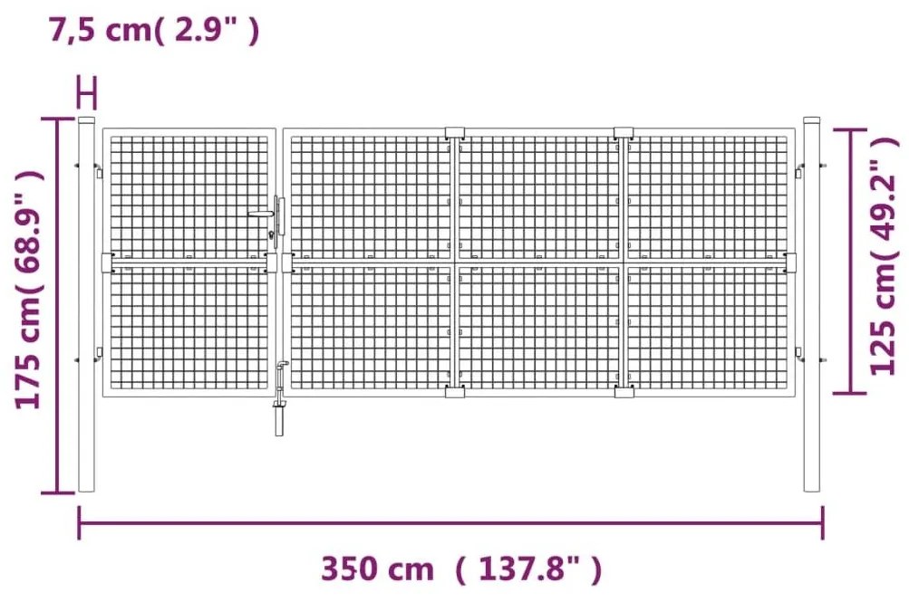 Πόρτα Περίφραξης με Πλέγμα Ασημί 350 x 175 εκ. Γαλβαν. Χάλυβας - Ασήμι