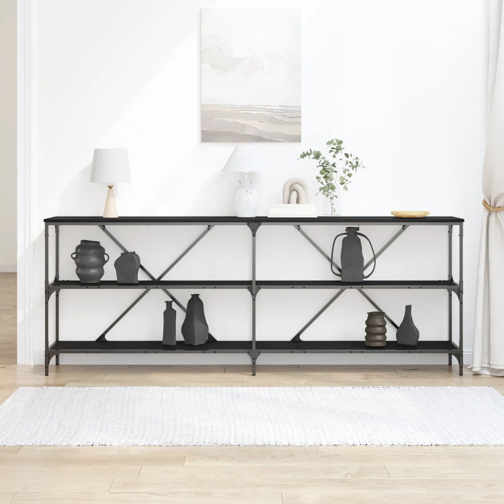 vidaXL Κονσόλα Μαύρη Δρυς 200x30x75 εκ. Κατασκευασμένο ξύλο και ατσάλι
