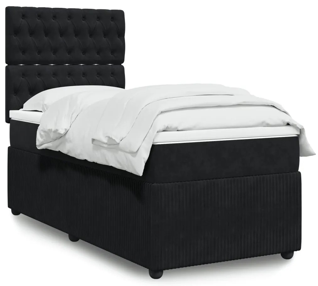 vidaXL Κρεβάτι Boxspring με Στρώμα Μαύρο 100x200 εκ. Βελούδινο