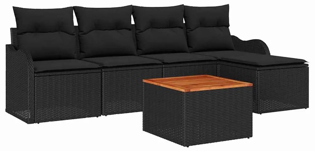 vidaXL Σετ Καναπέ Κήπου με μαξιλάρι 6 pcs Μαύρο συνθετικό ρατάν