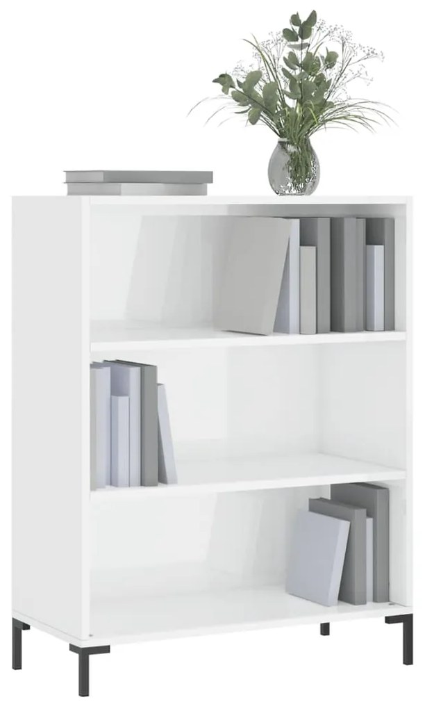 vidaXL Βιβλιοθήκη Γυαλιστερό Λευκό 69,5x32,5x90 εκ. Επεξεργασμένο Ξύλο