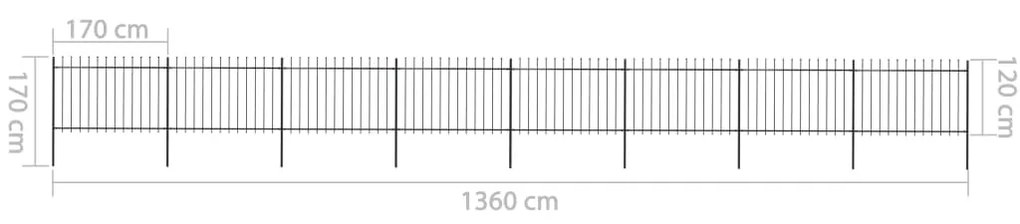 vidaXL Κάγκελα Περίφραξης με Λόγχες Μαύρα 13,6 x 1,2 μ. από Χάλυβα