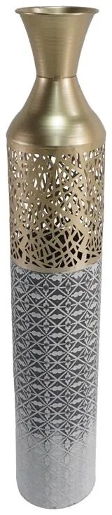 Διακοσμητικό βάζο Waka Inart μέταλλο σε χρυσή, γκρι και λευκή απόχρωση Φ14x81.3εκ 14x14x81.3 εκ.