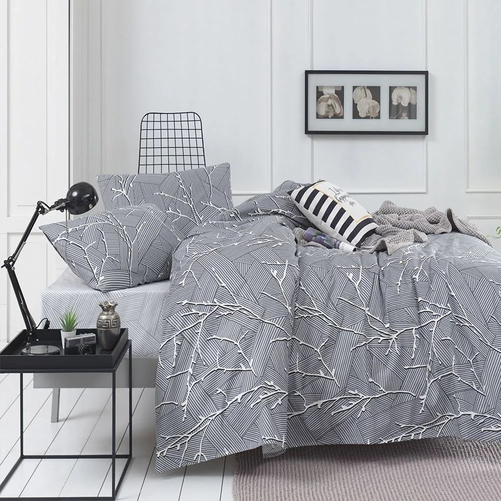 Σεντόνια Premium 5003 (Σετ 3τμχ) Grey Anna Riska Μονό 160x260cm 100% Cotton