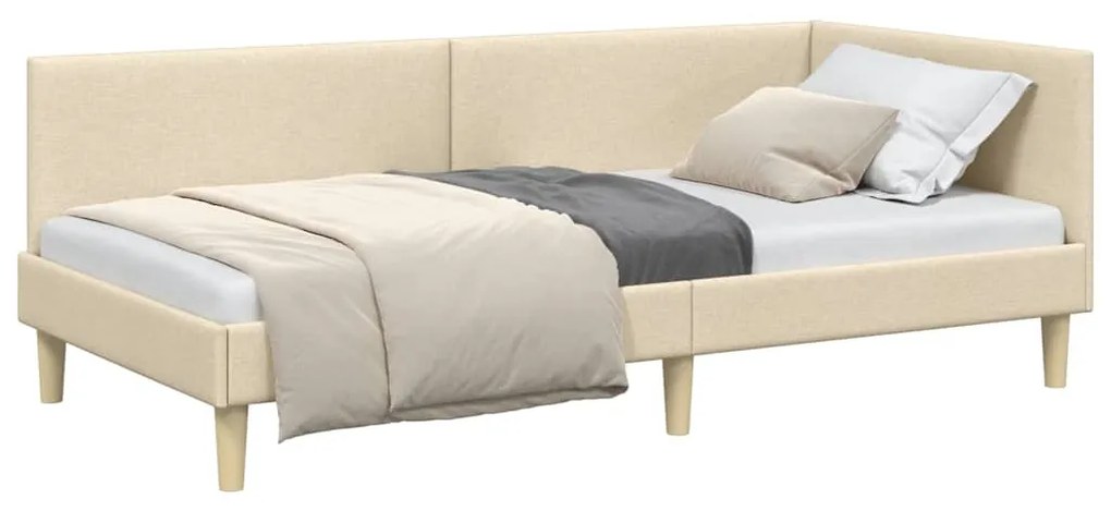 vidaXL Κρεβάτι Γωνίας Κρεμ 90 εκ x 200 εκ Ύφασμα και Κόντρα Πλακέ