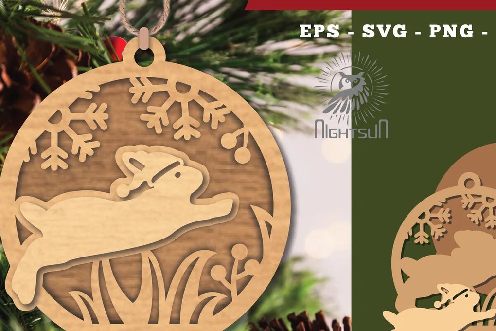 Intra απο ξύλο plywood 3mm-4mm πάχος Χριστουγεννιάτικο στολίδι με κομμένο λέιζερ με κουνέλι Δίασταση 8x8 cm INTRAFABR-112767644