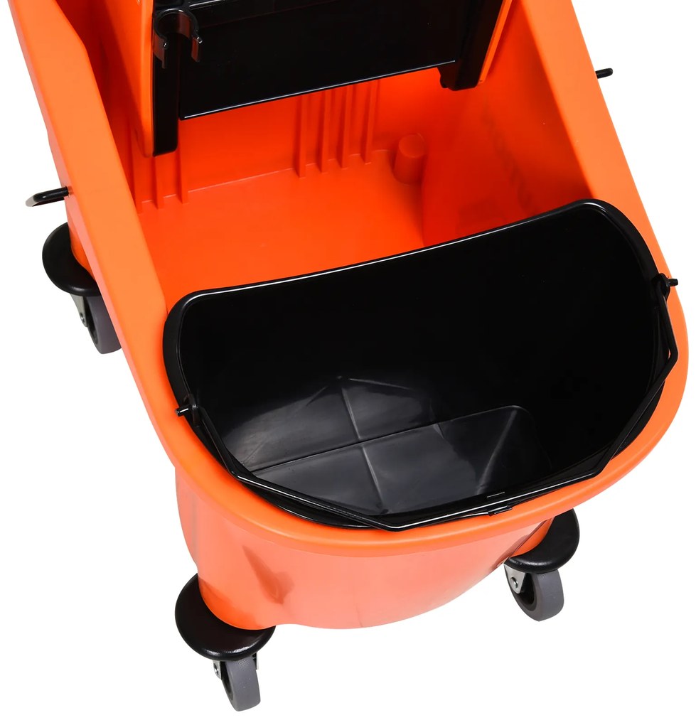 HOMCOM Καρότσι Καθαρισμού 36 λίτρων Κουβάς Καθαρισμού Τρόλεϊ Σφουγγαρίσματος με Στύφτη, Πορτοκαλί, 54 x 41 x 91,5 cm