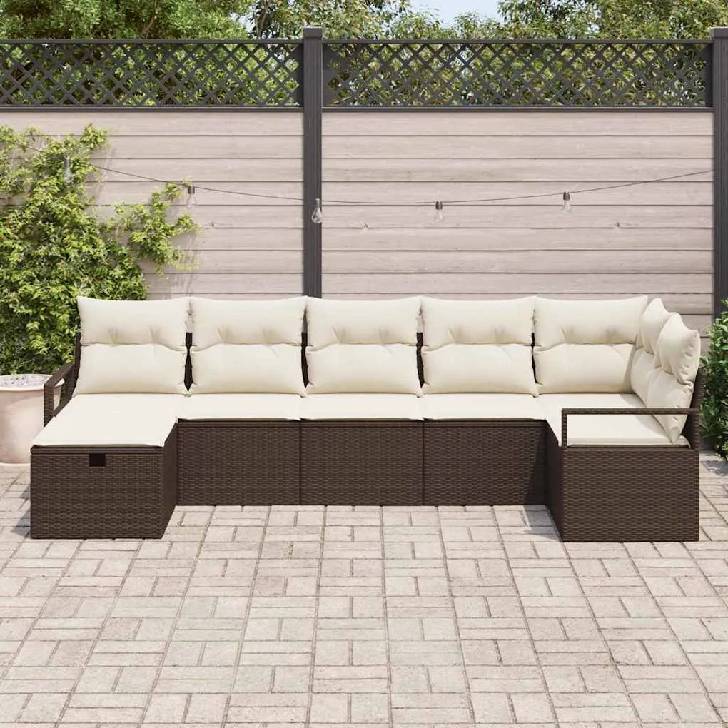 vidaXL Σετ Καναπέ Κήπου 7 pcs Καφέ και κρεμ 287 x 122 x 85 εκ