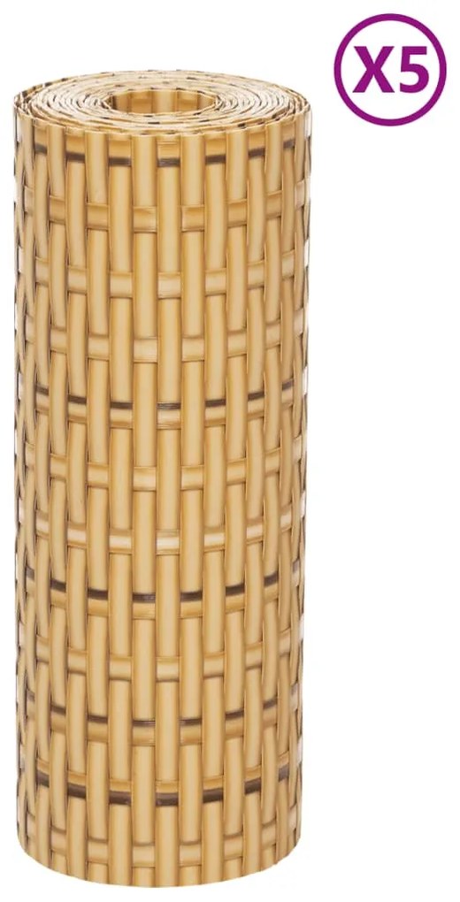 vidaXL Διαχωριστικό Βεράντας 5 τεμ. Ανοιχτό Καφέ 255x19εκ. Συνθ. Ρατάν