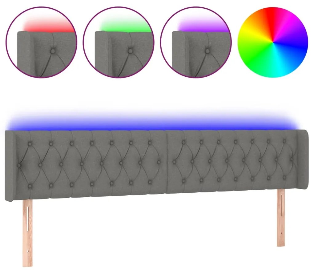 vidaXL Κεφαλάρι Κρεβατιού LED Σκούρο Γκρι 203x16x78/88 εκ. Υφασμάτινο