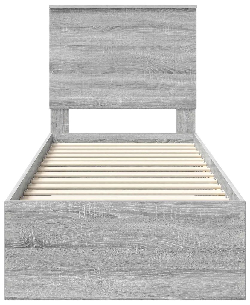 vidaXL Σκελετός Κρεβατιού με συρτάρι Γκρι Σονομά και Ασημί 75 x 190 cm