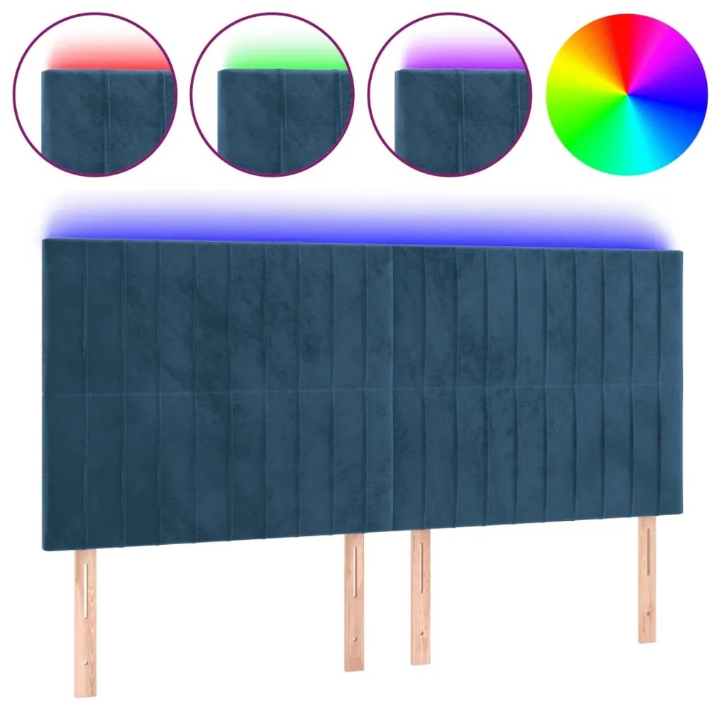 vidaXL Κεφαλάρι Κρεβατιού LED Σκούρο Μπλε 160x5x118/128 εκ. Βελούδινο