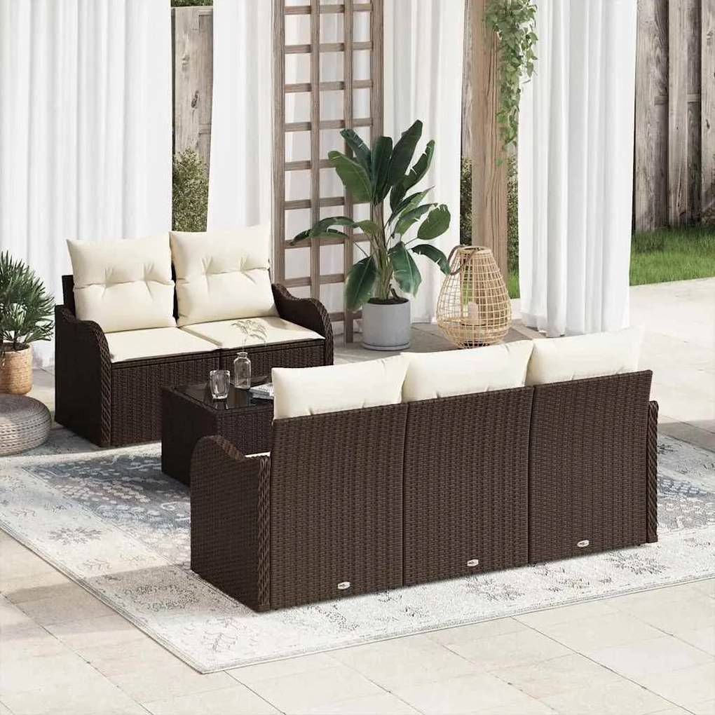 vidaXL Σετ Καναπέ Κήπου 6 pcs Καφέ Πολυ ράταν