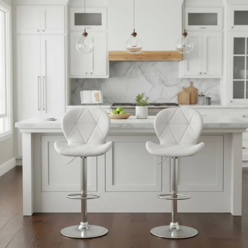 Σκαμπό μπαρ Dolores Megapap με ρυθμιζόμενο ύψος PU λευκό - βάση χρωμίου 45,5x38x89/109εκ.