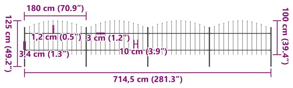 vidaXL Κάγκελα Περίφραξης με Λόγχες Μαύρα (1-1,25) x 6,8 μ. Ατσάλινα