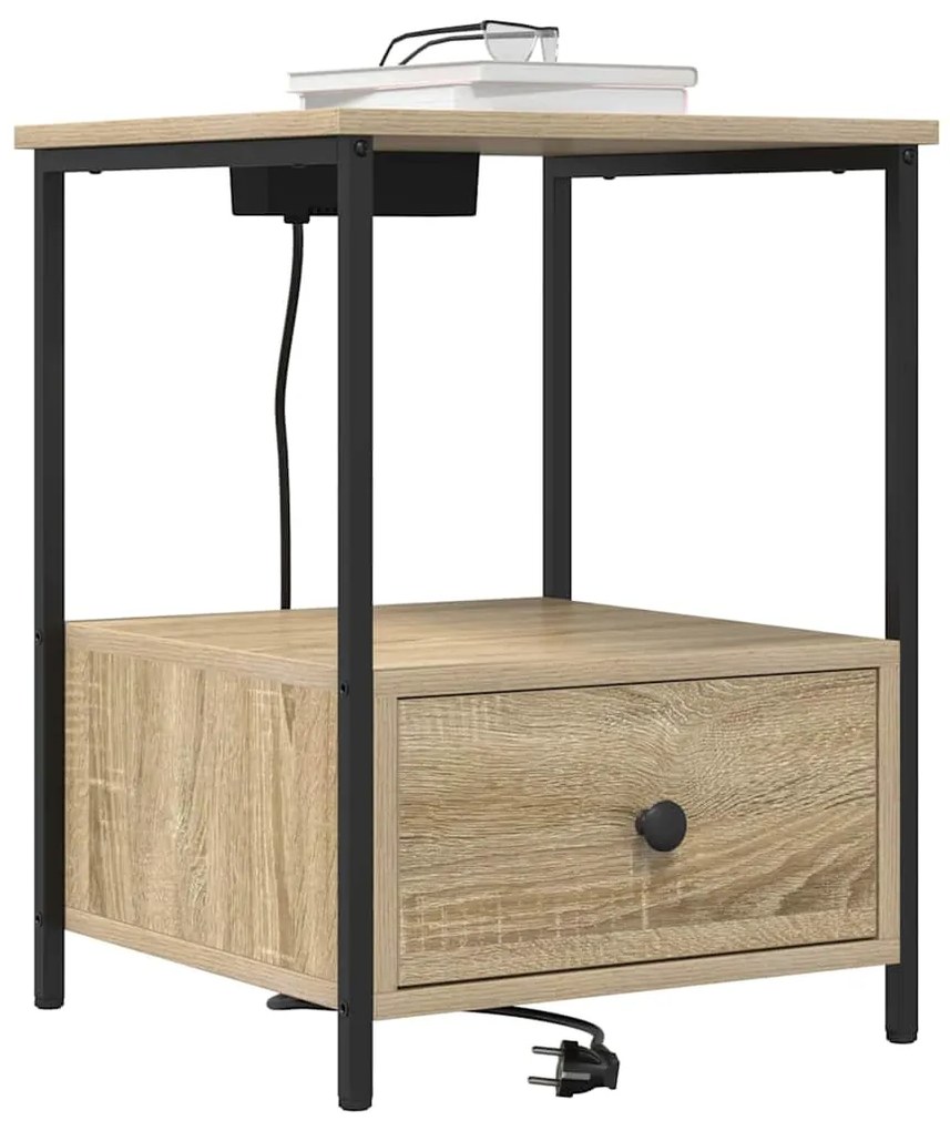 vidaXL Κομοδίνο με Σταθμό Φόρτισης με συρτάρι 2 pcs Sonoma Δρυς