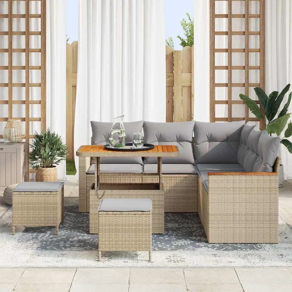 vidaXL Σετ Καναπέ Κήπου με μαξιλάρι 8 pcs Μπεζ Πολυ ράταν