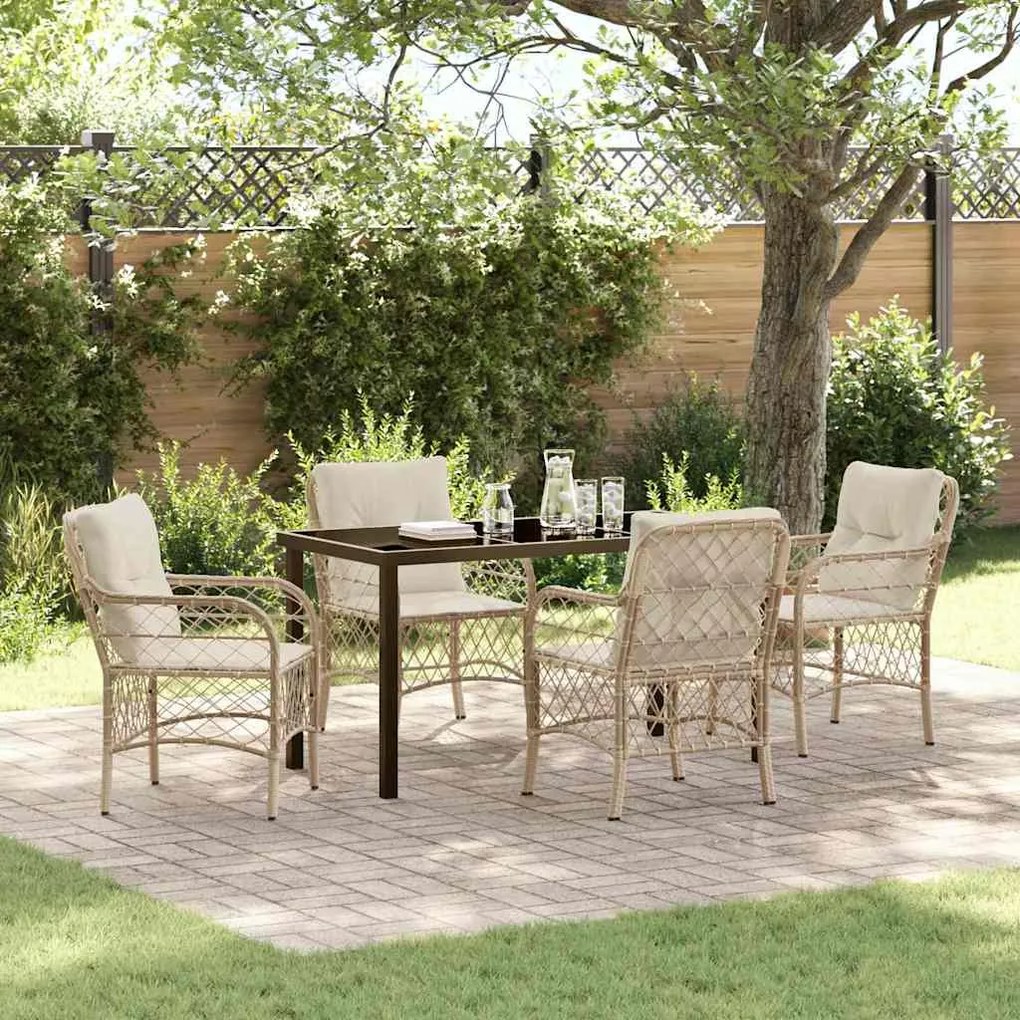 vidaXL Σέτ φαγητού για κήπο με μαξιλάρι 5 pcs Μπεζ Πολυ ράταν