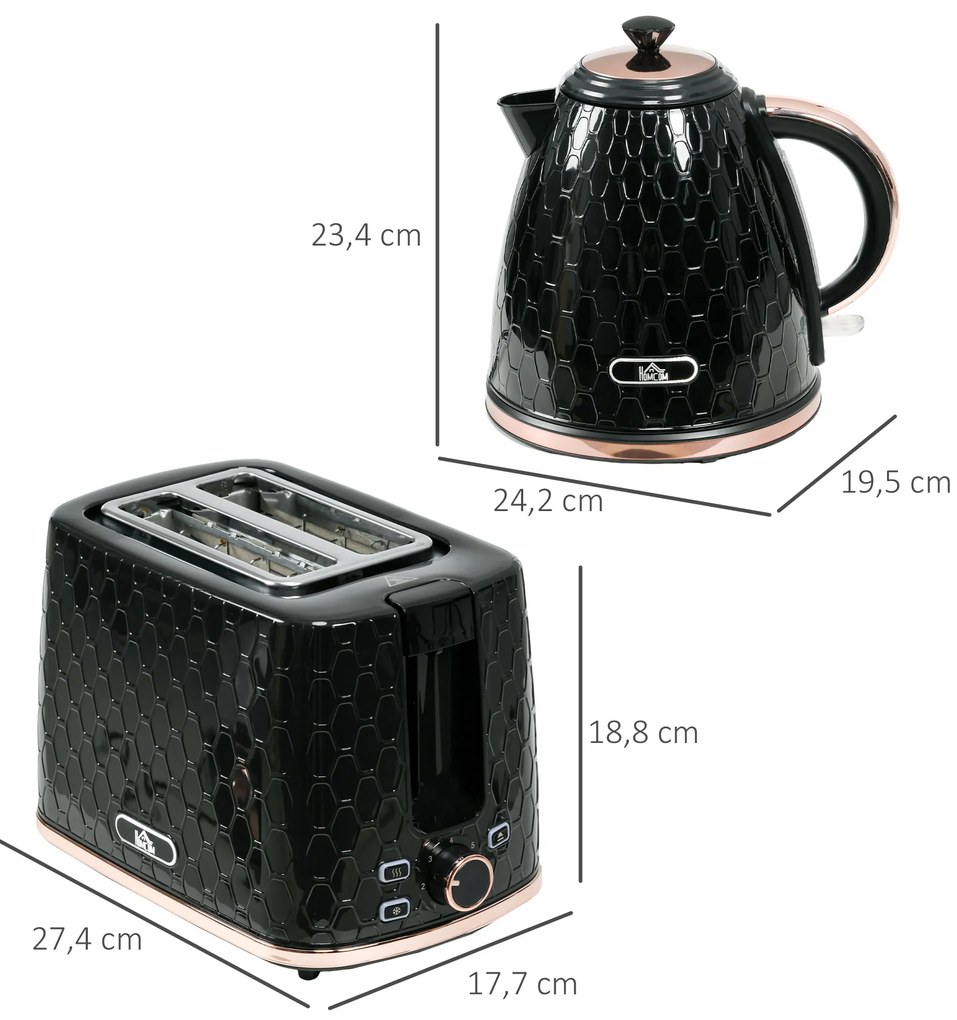 HOMCOM Σετ βραστήρα και τοστιέρας, 1,7 L, διάφορες λειτουργίες, οθόνες LED, μαύρο