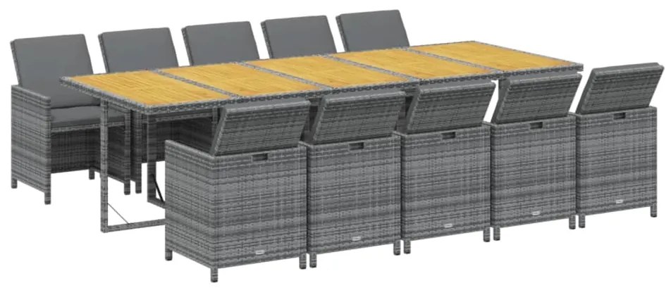 vidaXL Σετ Τραπεζαρίας Κήπου 11 τεμ. Γκρι από Συνθ. Ρατάν με Μαξιλάρια