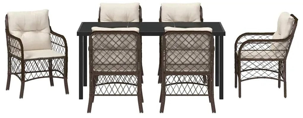 vidaXL Σέτ φαγητού για κήπο με μαξιλάρι 7 pcs Καφέ συνθετικό ρατάν
