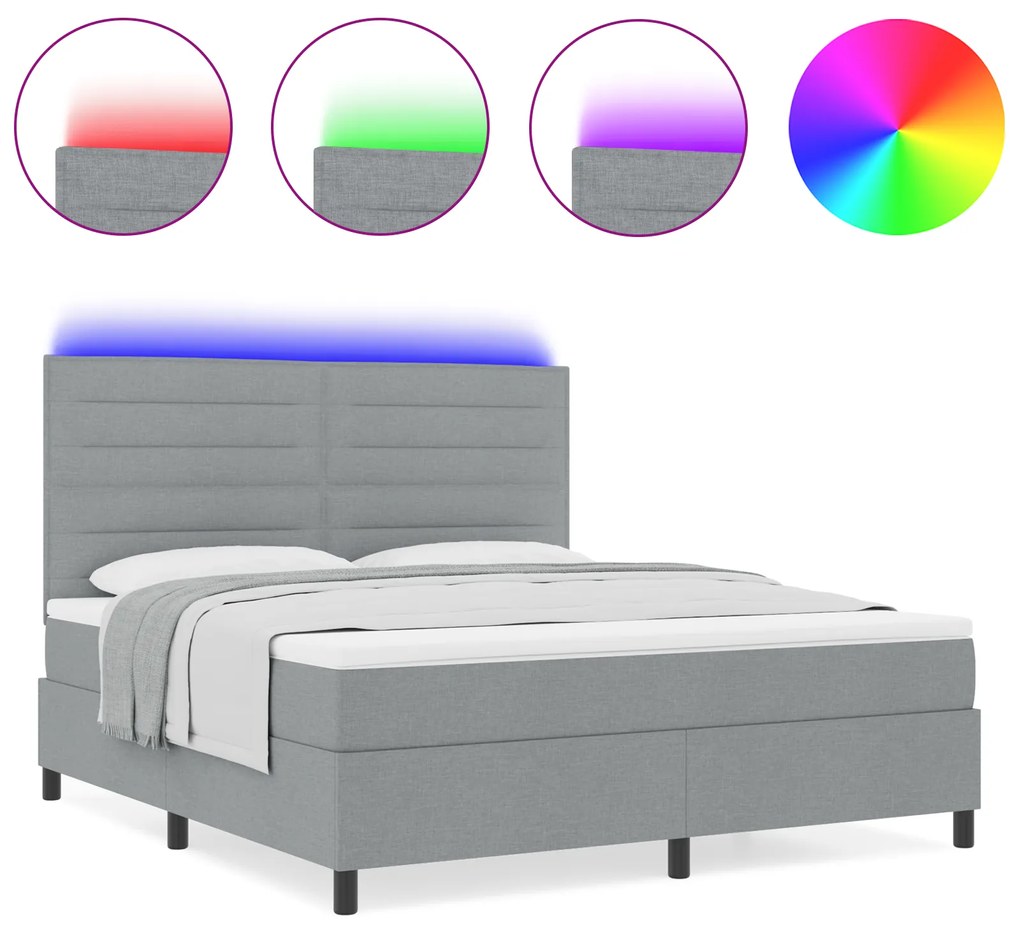 vidaXL Κρεβάτι με ελατήρια, στρώμα & LED Γκρι 140 x 200 εκ. Υφασμάτινο