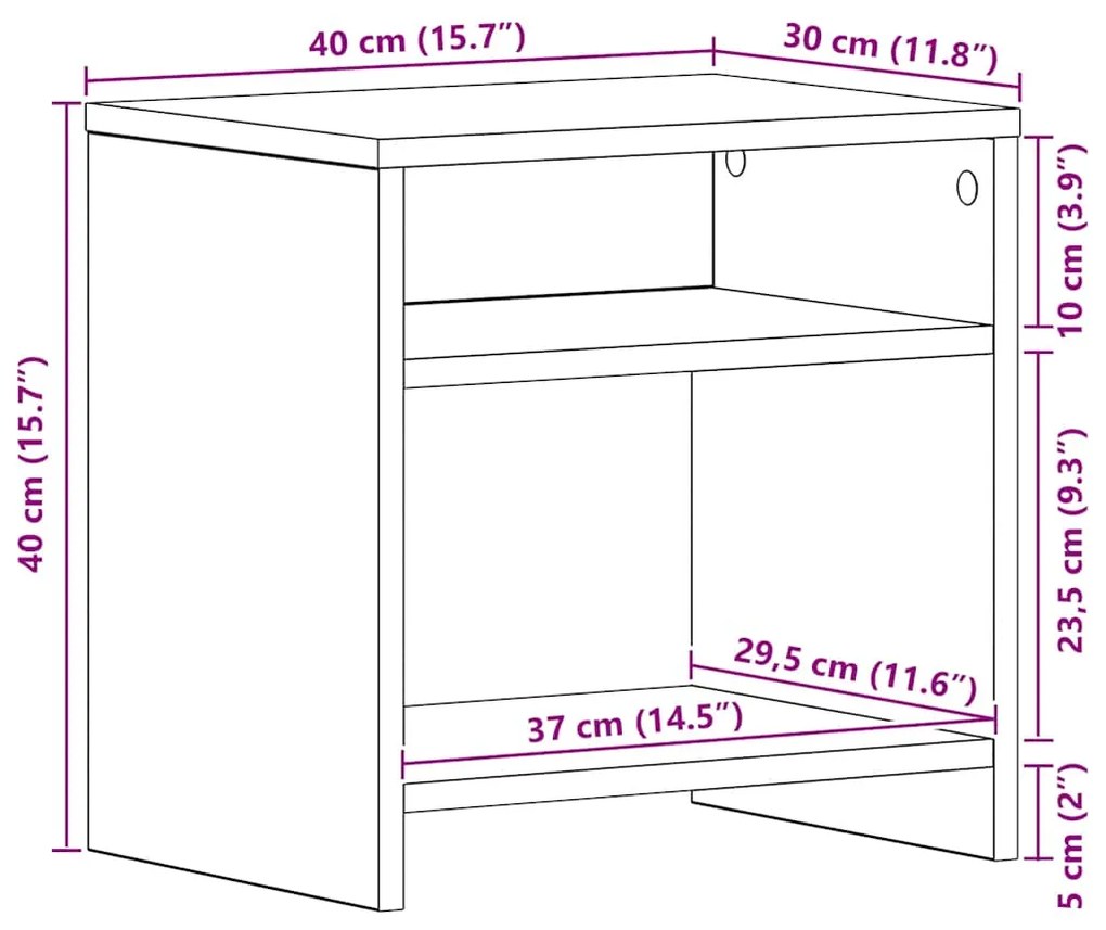 Κομοδίνο Μαύρο Δρυς 40 x 30 x 40 εκ. από Επεξεργασμένο Ξύλο - Μαύρο