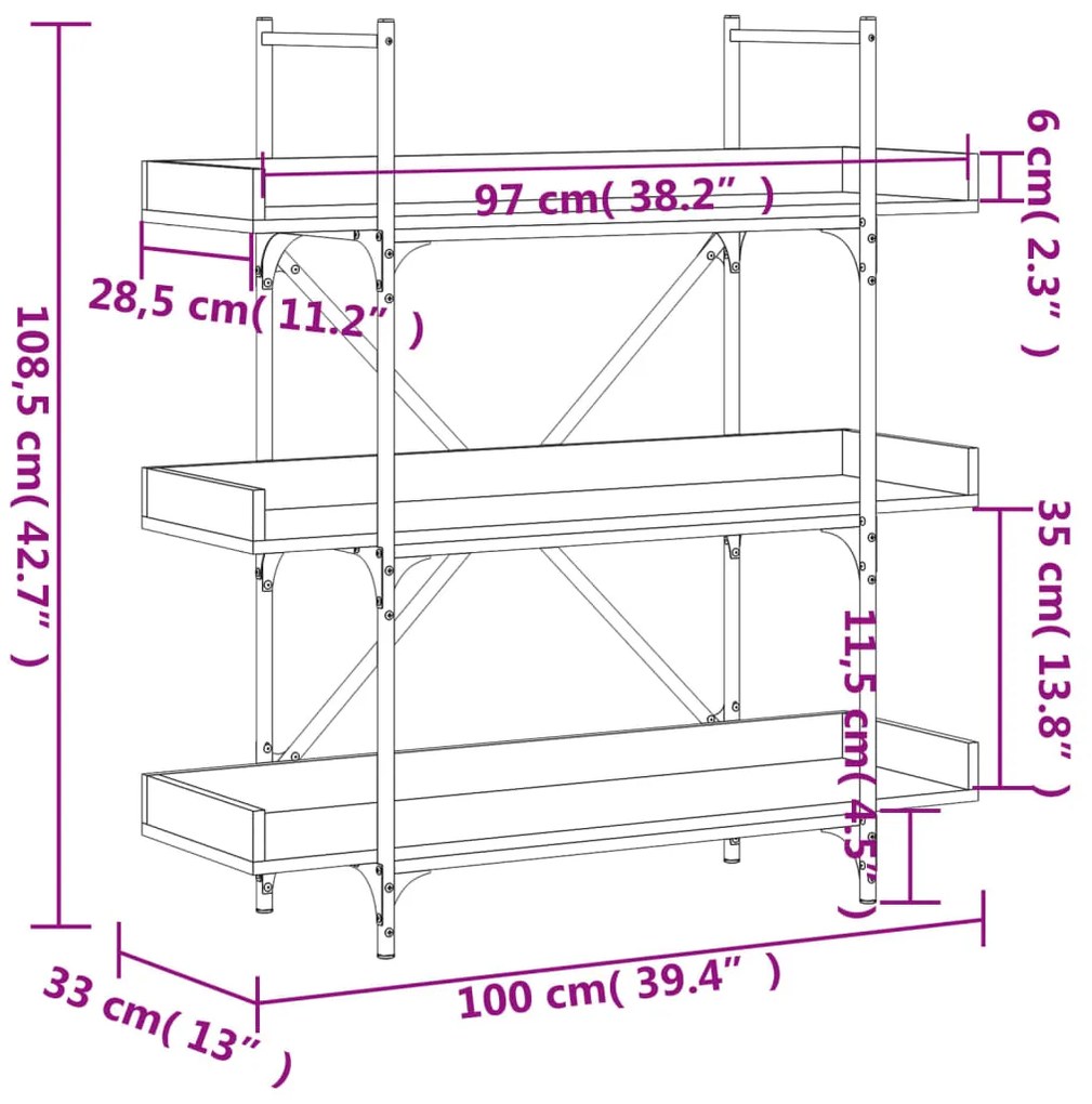 ΒΙΒΛΙΟΘΗΚΗ 3 ΕΠΙΠΕΔΩΝ ΚΑΦΕ ΔΡΥΣ 100X33X108,5 ΕΚ. ΕΠΕΞΕΡΓ. ΞΥΛΟ 837691