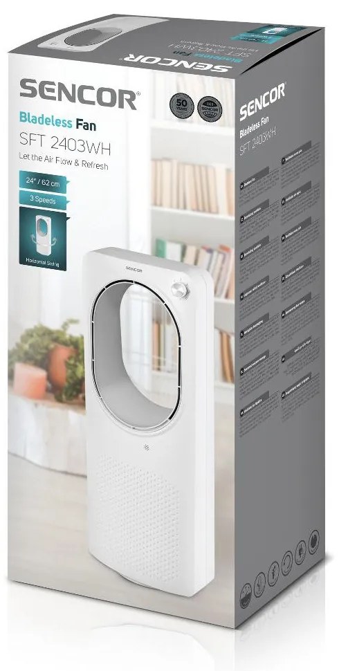 Ανεμιστήρας Δαπέδου Sencor SFT 2403WH Χωρίς Πτερύγια 3 Ταχυτήτων 24'' Λευκός