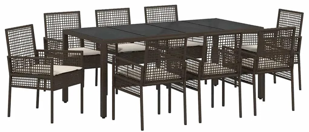 vidaXL Σέτ φαγητού για κήπο 9 pcs Καφέ Πολυ ράταν