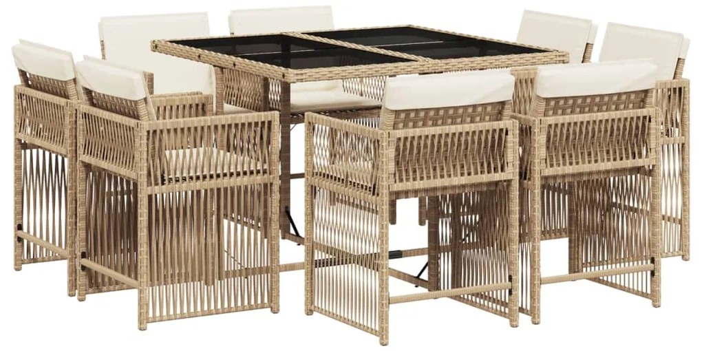 vidaXL Σετ Τραπεζαρίας Κήπου 9 τεμ. Μπεζ Συνθετικό Ρατάν με Μαξιλάρια