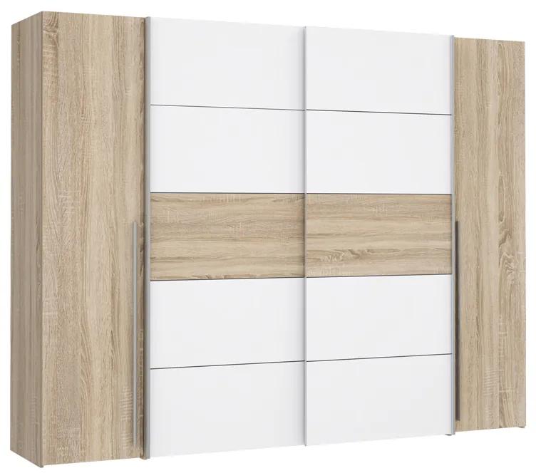 318-000006 Ντουλάπα ρούχων Verzo pakoworld τετράφυλλη oak-λευκό μελαμίνης 270,5x61x210.5εκ "Carcase &amp; front: chipboard. Handles: pp - Alu Look ;
Sliding doors metal - Alu Look" OAK-WHITE, 1 Τεμάχιο