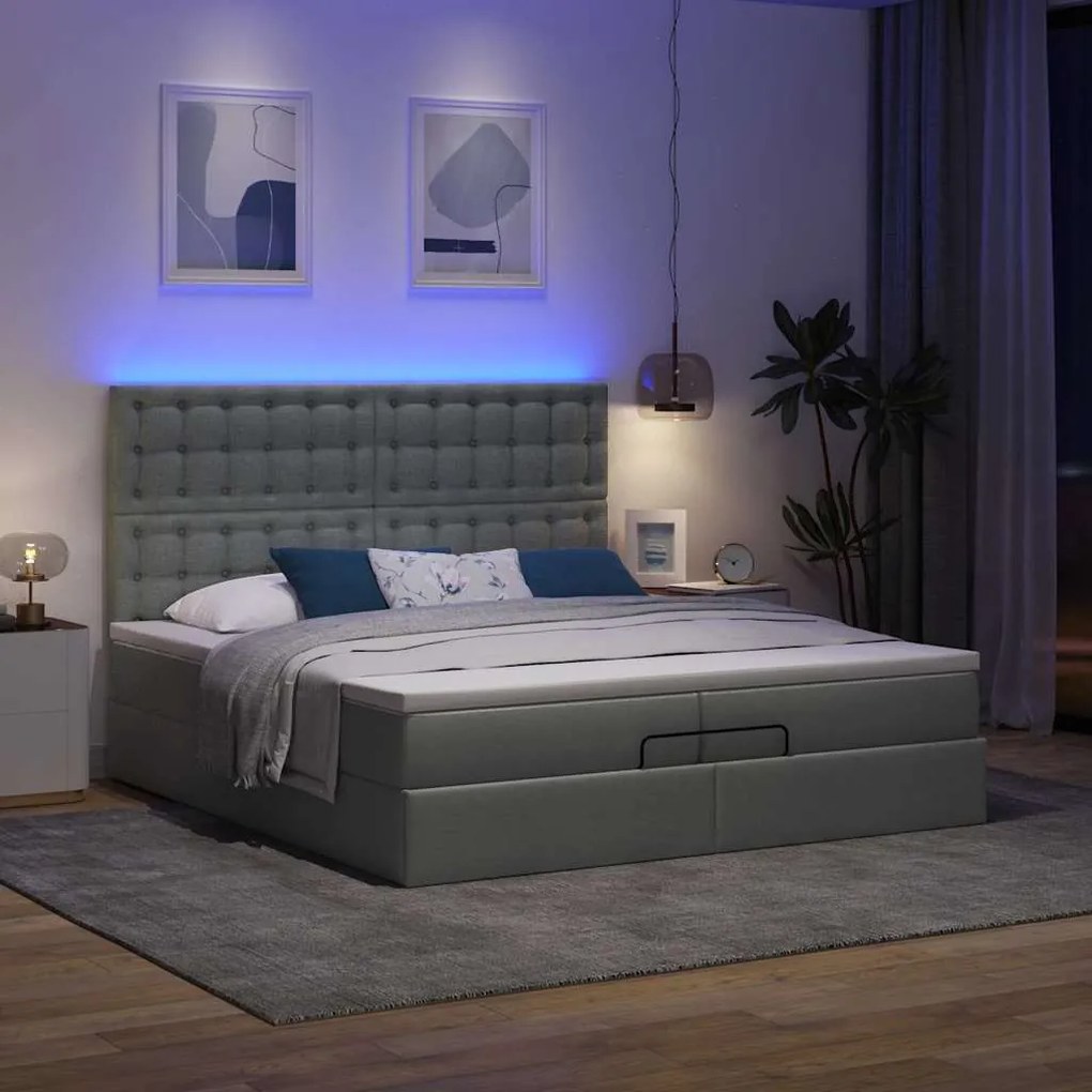 Οθωμανικό κρεβάτι με στρώματα&amp;LEDs Σκούρο γκρι 200x200cm ύφασμα 3314198