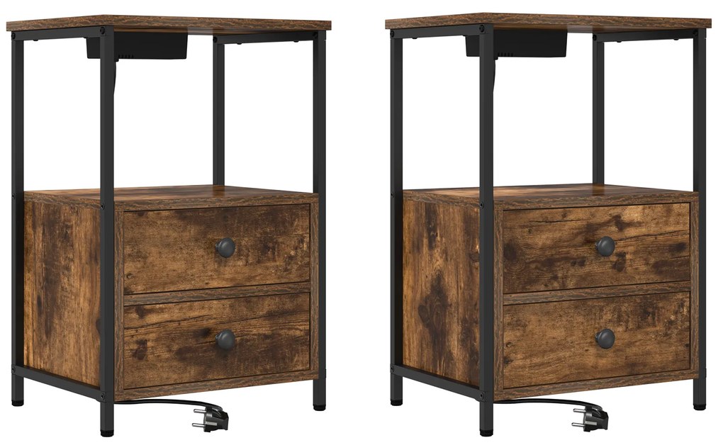 vidaXL Κομοδίνο με συρτάρι 2 pcs Καπνιστό Δρύς 40 x 31 x 60 εκ.