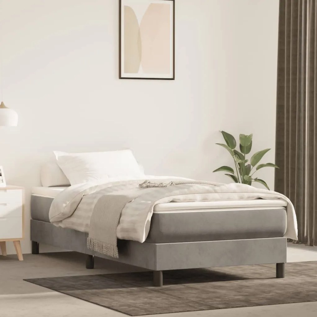 vidaXL Κρεβάτι Boxspring με Στρώμα Ανοιχτό Γκρι 100x200 εκ. Βελούδινο