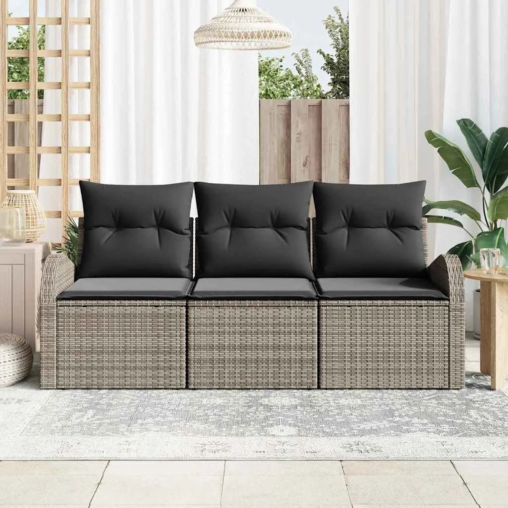 vidaXL Σετ Καναπέ Κήπου με μαξιλάρι 3 pcs Γκρι Πολυ ράταν