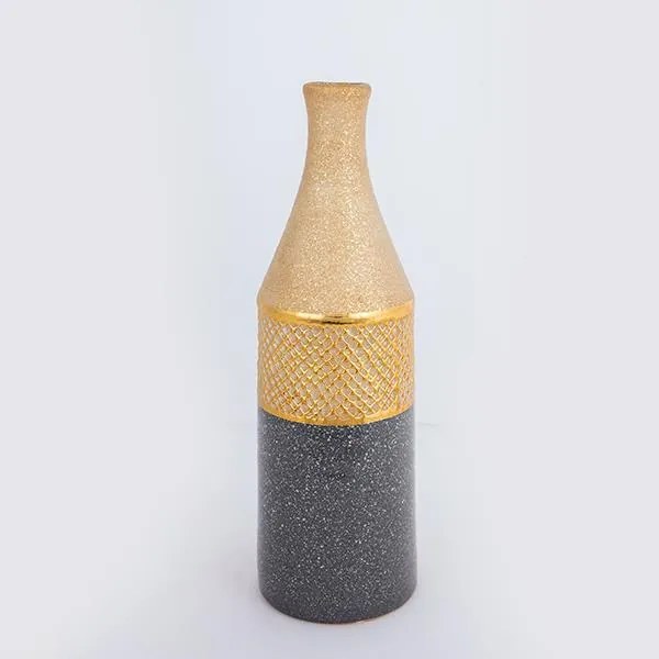 ΒΑΖΟ ΚΕΡΑΜΙΚΟ ΓΚΡΙ - ΧΡΥΣΟ 10x10x32cm|752-20288