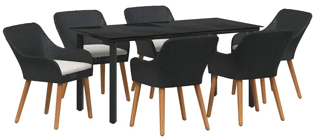 vidaXL Σέτ φαγητού για κήπο με μαξιλάρι 7 pcs Μαύρο συνθετικό ρατάν
