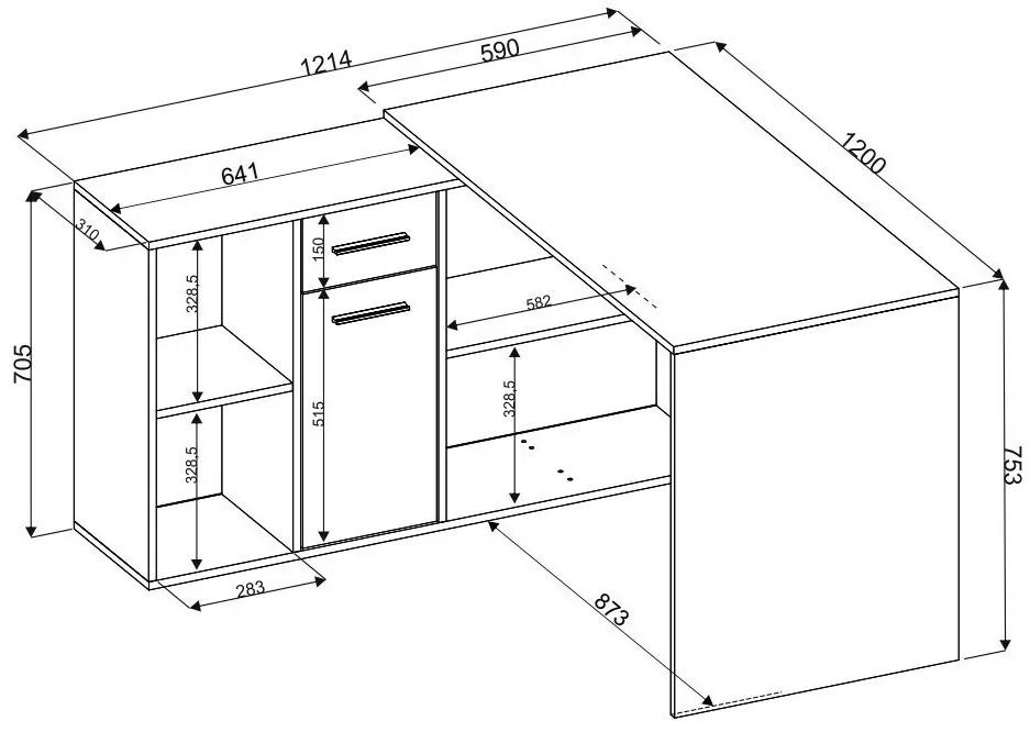 Γωνιακό τραπέζι γραφείου Bristol 122, Με πόρτες, Με συρτάρια, Γωνιακός, Ο αριθμός των θυρών: 1, Αριθμός συρταριών: 1, 75x121x120cm, 43 kg | Epipla1.gr