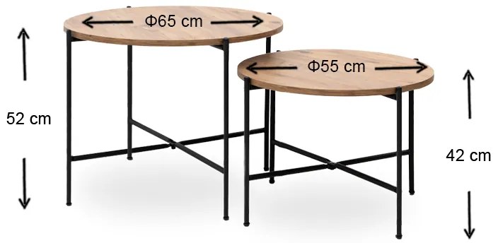 Σετ τραπεζάκια σαλονιού Zayden Megapap 2 τμχ χρώμα pine oak 65x65x52εκ.