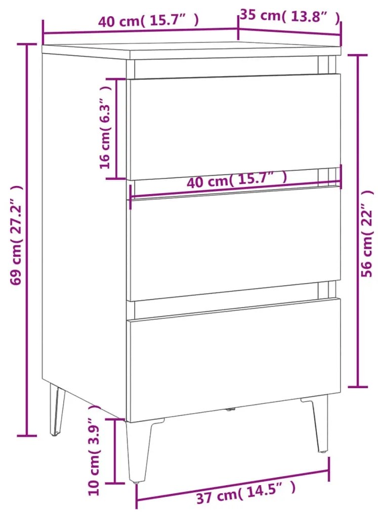 vidaXL Κομοδίνο Λευκό 40 x 35 x 69 εκ. με Μεταλλικά Πόδια