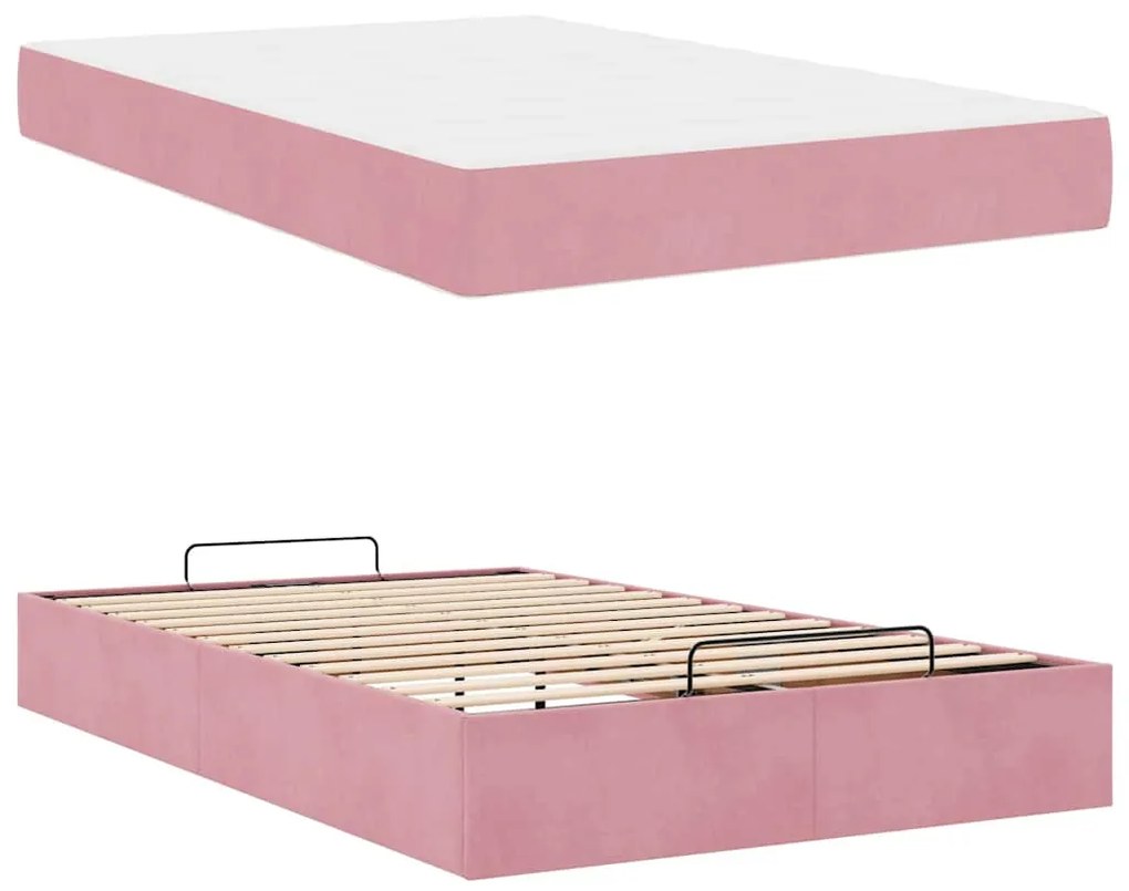 vidaXL Σκελετός κρεβατιού με στρώμα με στρώμα 2 pcs Ροζ Βελούδο