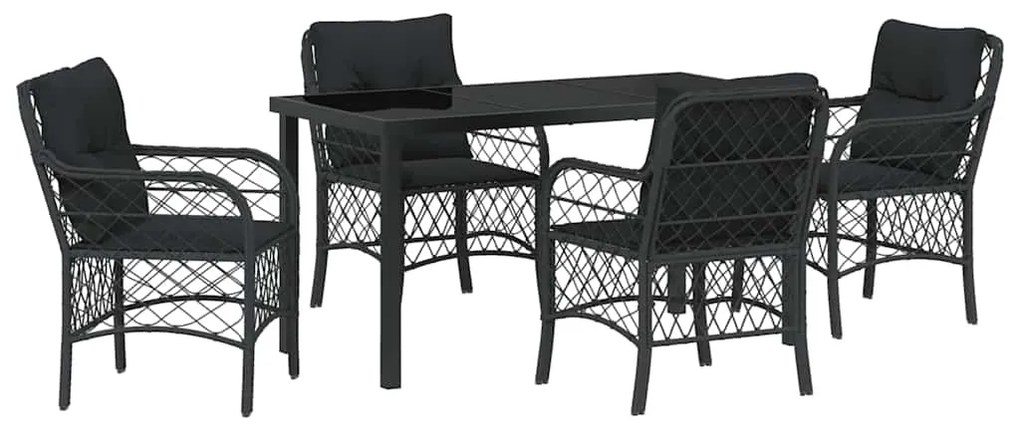 vidaXL Σέτ φαγητού για κήπο με μαξιλάρι 5 pcs Μαύρο Πολυ ράταν