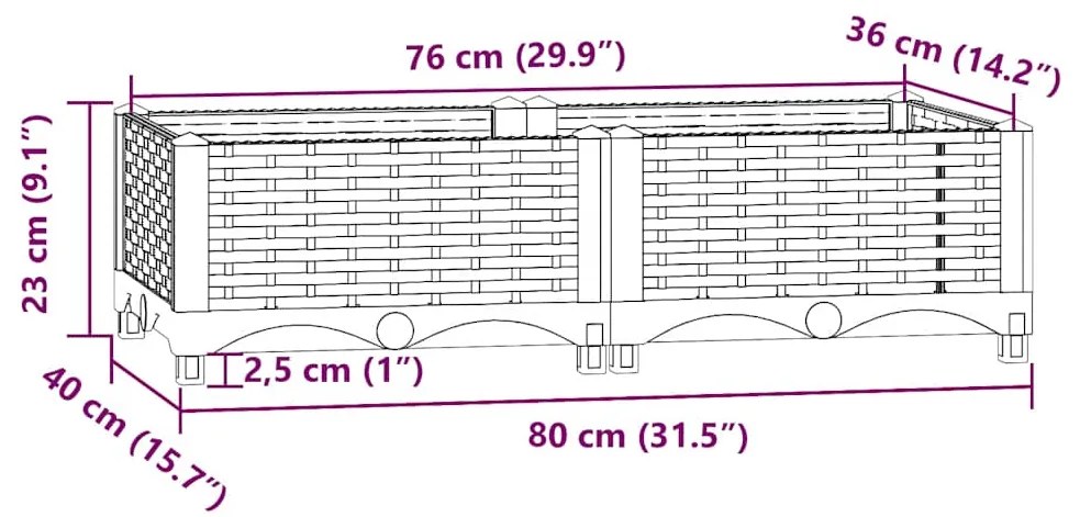 vidaXL Ζαρντινιέρα 80 x 40 x 23 εκ. από Πολυπροπυλένιο